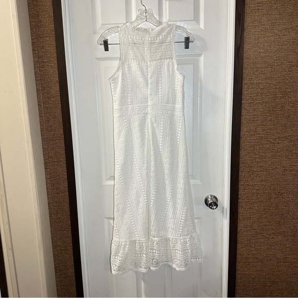 Miami White Lace Scoop Neck Sleevless Ruffle Hem Midi Dress Small - Picture 8 of 11